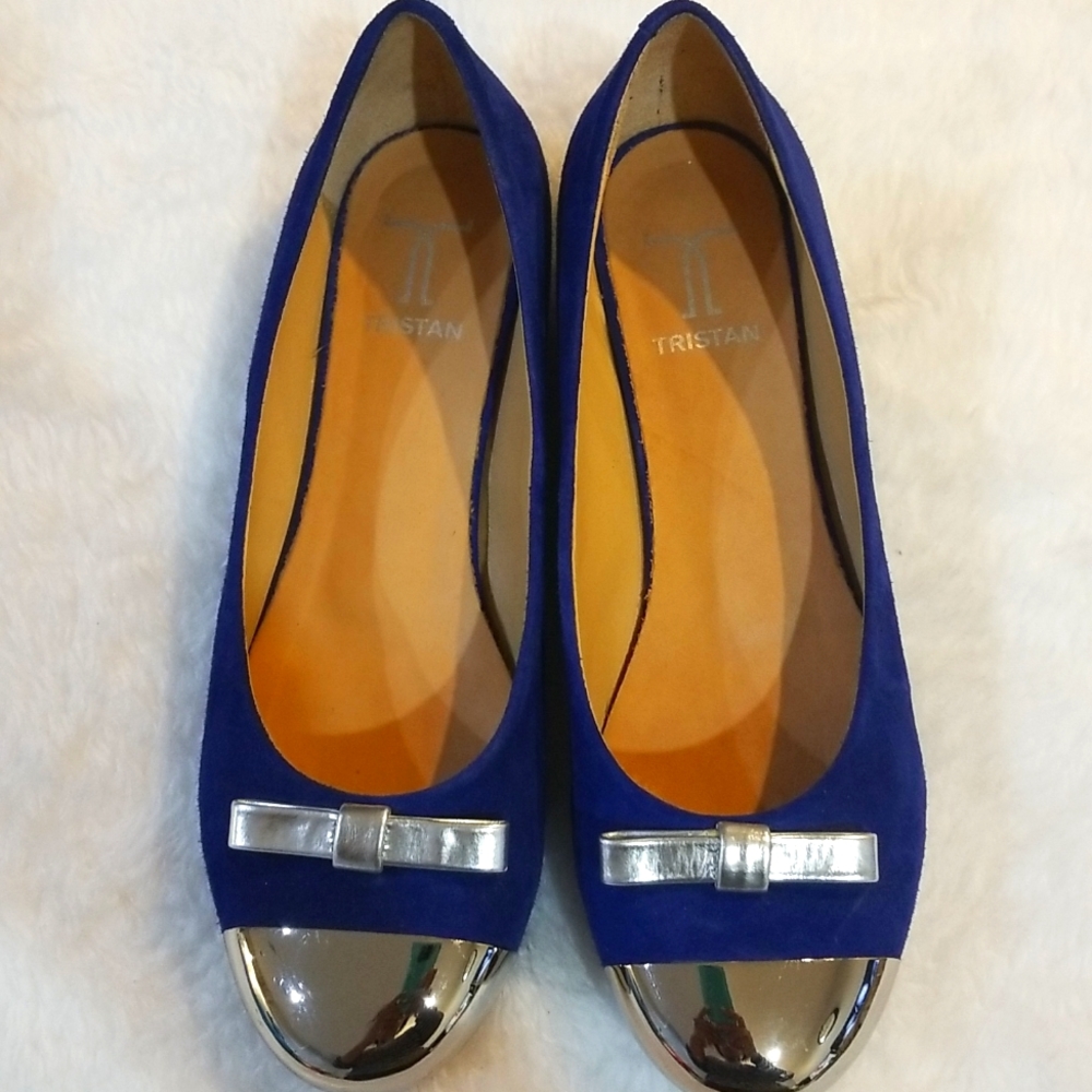 TRISTAN BLUE AND Silver cup falt suide with bow shoes size 37